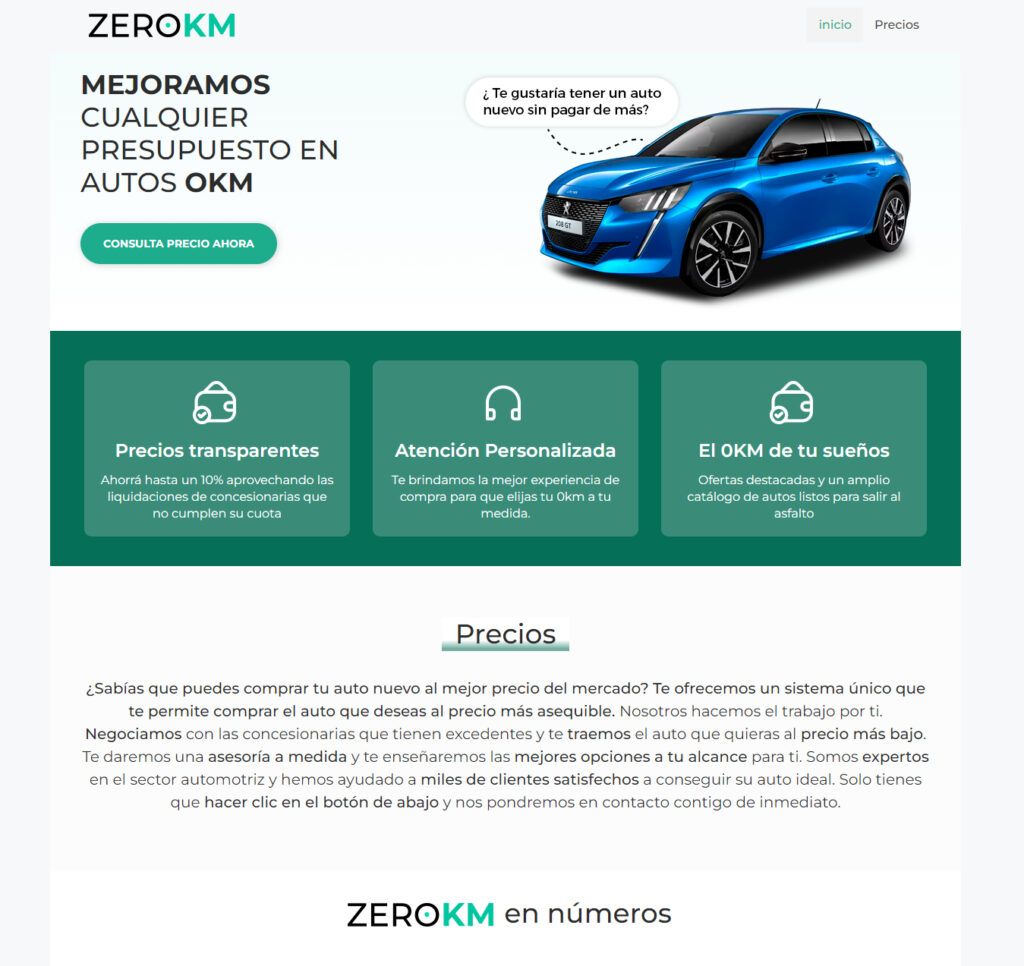 diseño web zero km consecionaria automotor